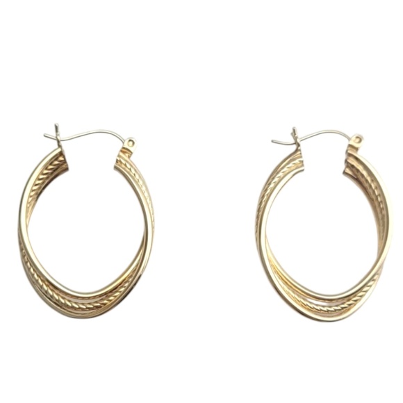 10K Yellow Gold Twisted 3 Band Hoop Earrings #21089 - Picture 2 of 6